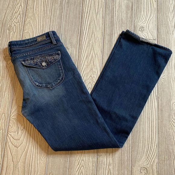 Paige Pico Bootcut Jeans Womens 30 x 30 Med Wash Sretch Made in USA Flap Pockets - Picture 9 of 12